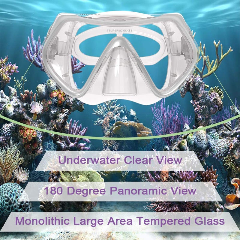 WACOOL Professional Snorkeling Snorkel Diving Scuba Package Set with Anti-Fog Coated Glass Purge Valve and Anti-Splash Silicon Mouth Piece for Men Women (Adults,Silver) - Image 3